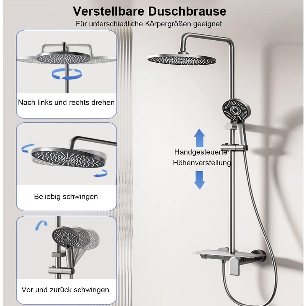 Saliscendi Doccia 4 funzioni, soffione Pioggia manopola per Bagno | Struttura metallica resistente, 4 modalità acqua, altezza regolabile,compatibile con raccordi standard bagno