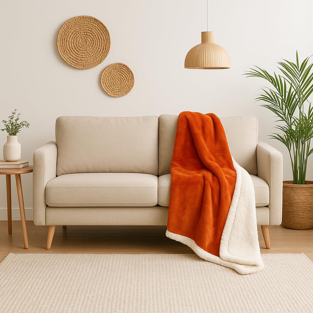 Plaid Sherpa Flanelle 150x200cm Terracotta Déco Arts 480GSM