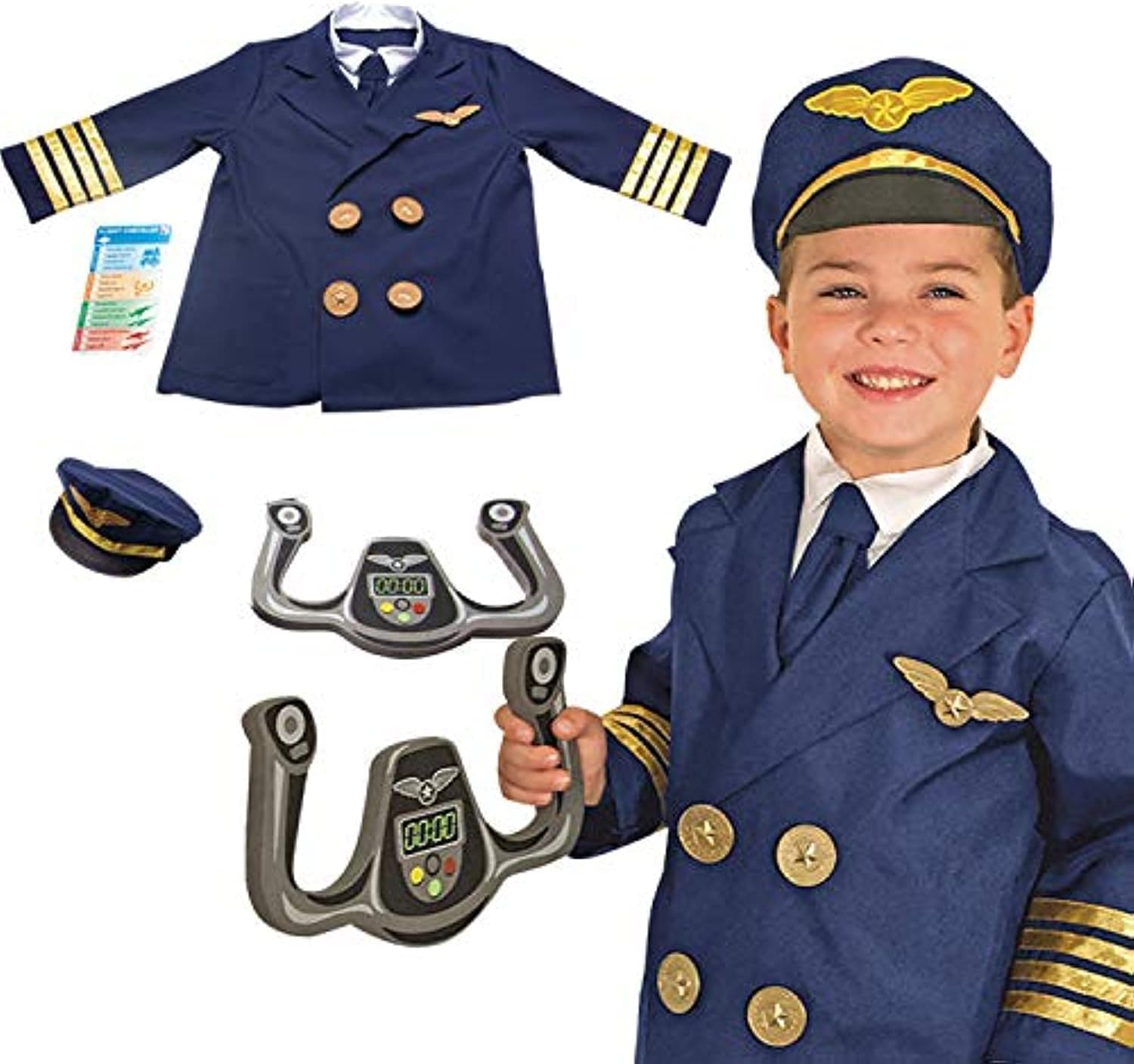 Yalla Baby Kids Pilot Costume Role Play Dress-Up Set - Aviation Captain Uniform for Boys & Girls Ages 3-8 Years (80-110cm) Pretend Play Costume (0995)