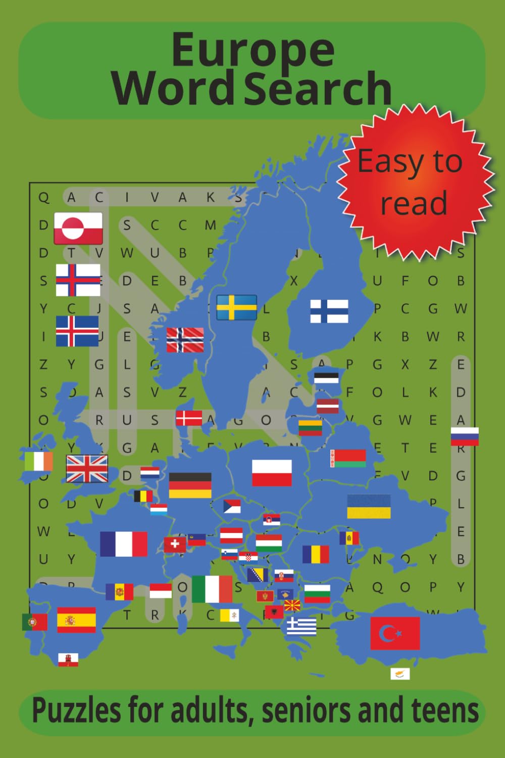 Europe Word Search: For Adults, Seniors and Teens