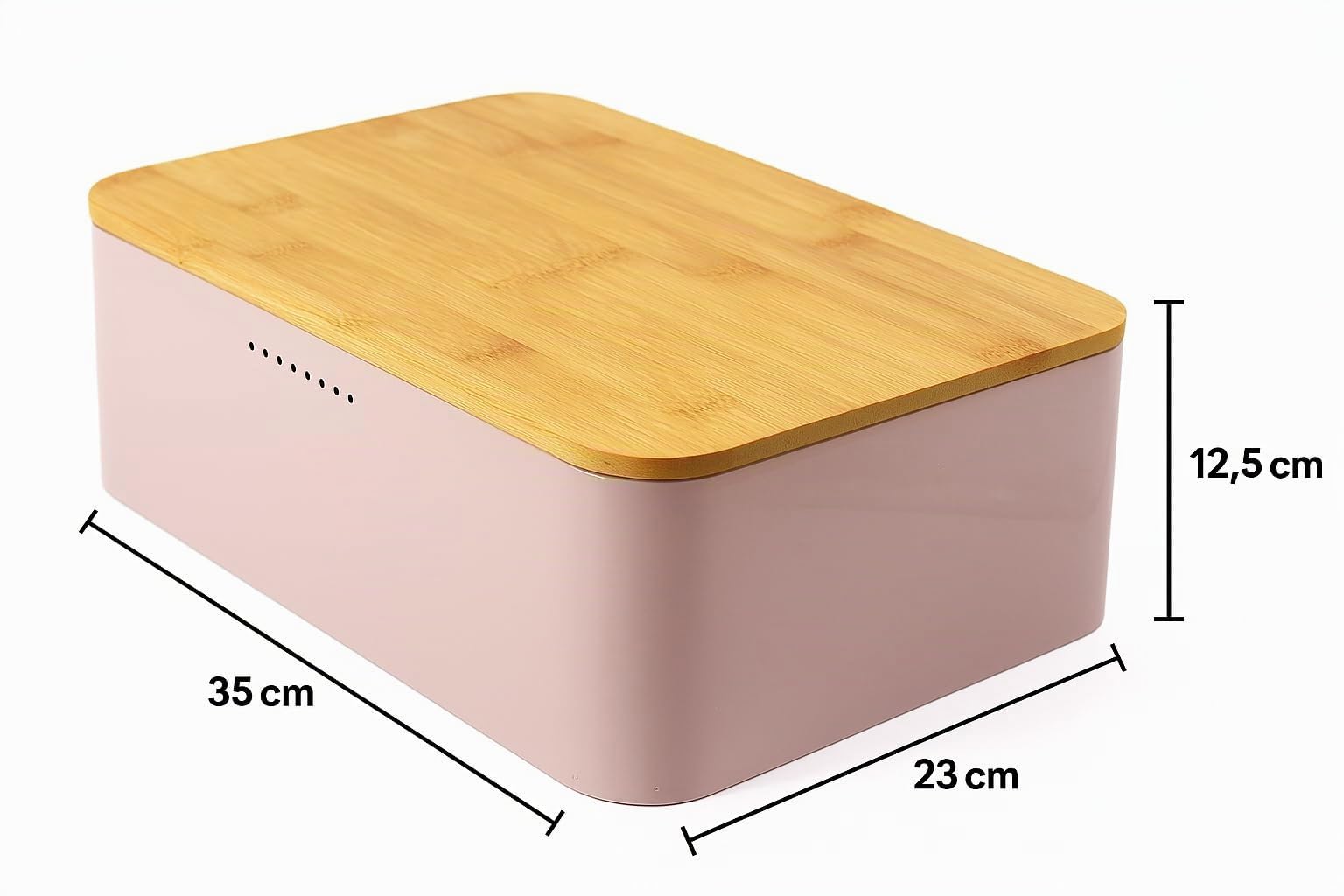 Contenitore Portapane con cap di bambù 35x12x23 CM - Rosa-Scatola Pane da Cucina in Metallo con Coperchio in Bambù – Design Vintage
