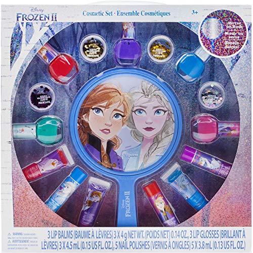 Townley Girl Disney Frozen 2 Non-Toxic Peel-Off Nail Polish, Lip Gloss and Mirror Set for Girls, Glittery and Opaque Colors, Ages 3+ - 16 Pack