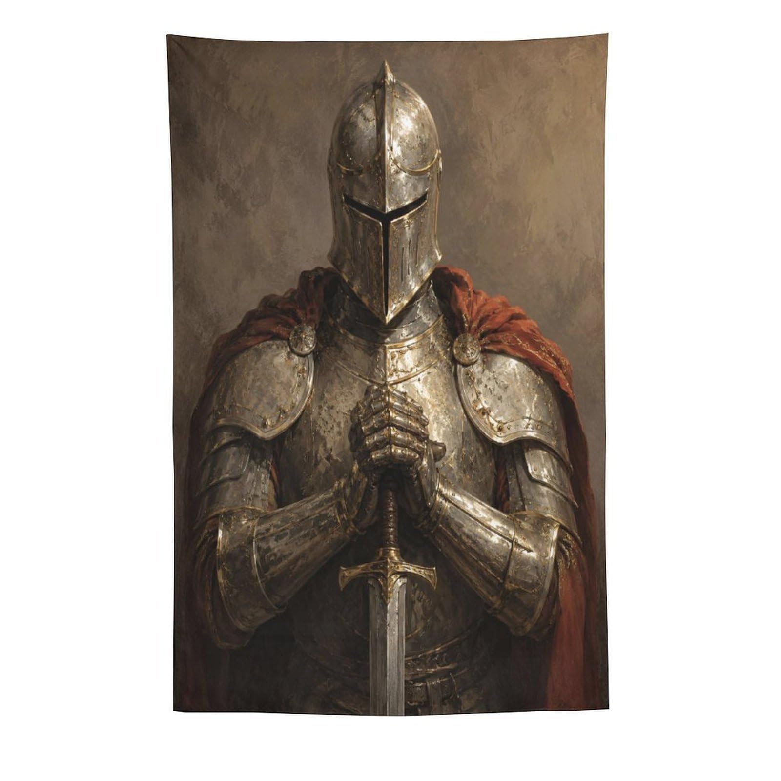Medieval Knight Sword Portrait Wall Tapestry, Medieval Illustration