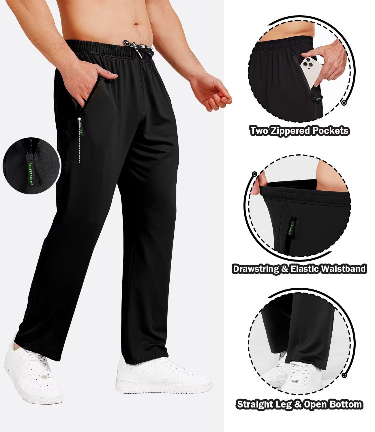 lomsoe 3er-Pack Jogginghose Herren, Trainingshose Herren mit Reißverschlusstaschen, Sporthose Herren Lang Atmungsaktiv Schnelltrocknende Sweatpants
