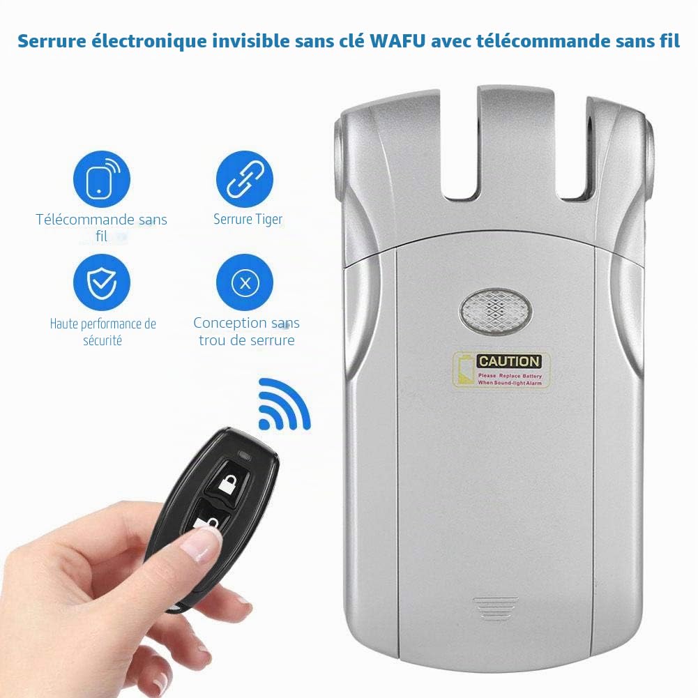 MAGT Serrure De Télécommande Sans Fil, Serrure De Porte Électronique Invisible WAFU Verrou Électronique Intelligent Serrure De Porte Sécurité Sans Clé