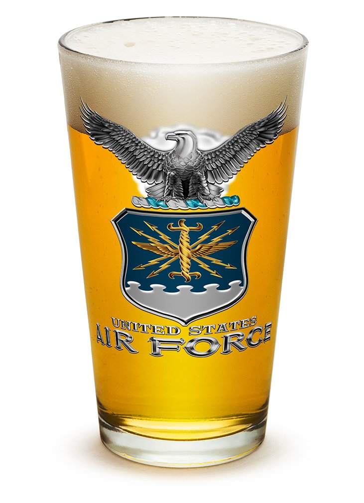 USAF Air Force United States Air Force - Missile and Seal - Classic Premium Beer Pint Glasses 16 Ounce - Set of 24 - Highball Cocktail Mixing Glass - Perfect for Cold Beverages - With Logo