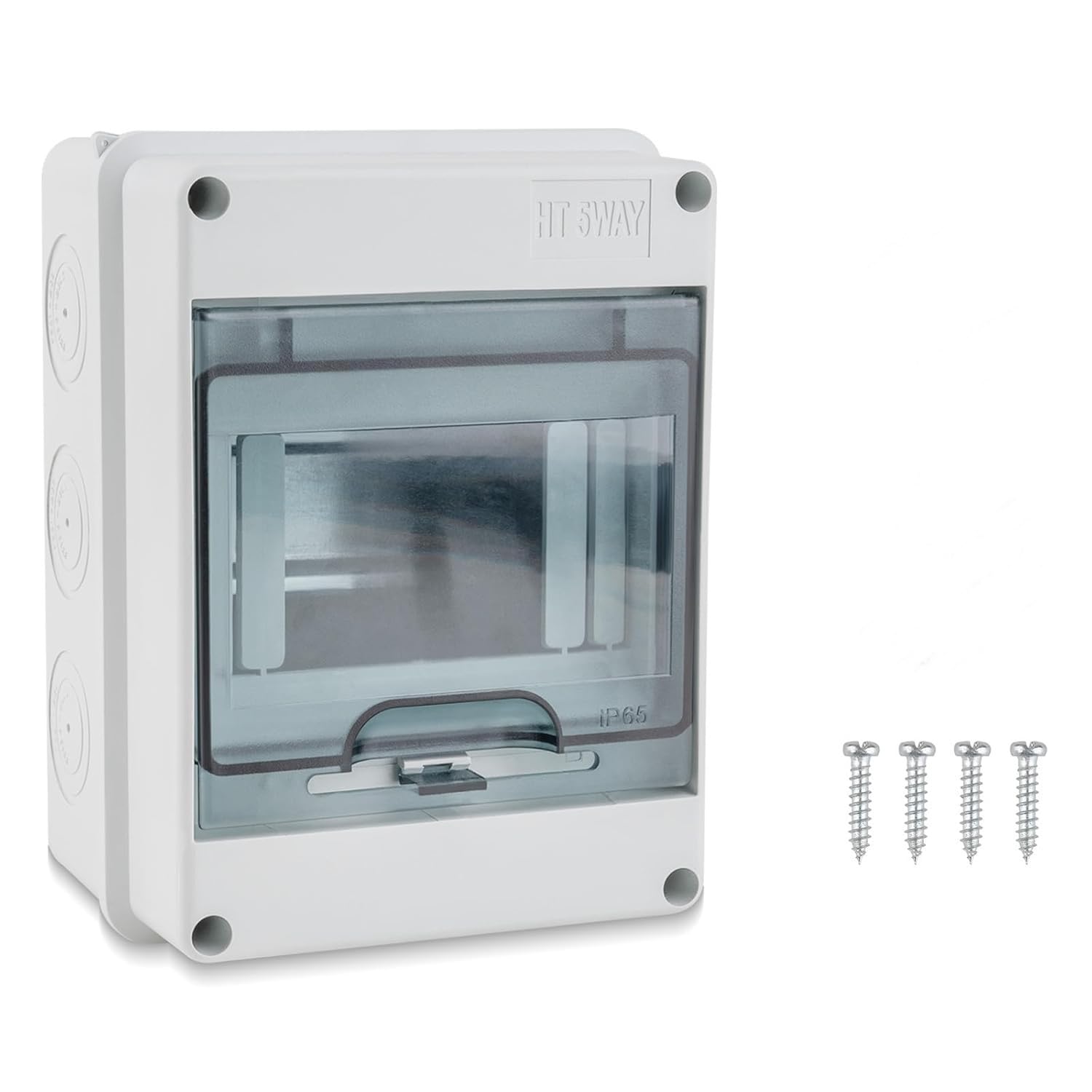 5-Way Circuit Breaker Distribution Box, IP65 Rated, 160x120x90mm, ABS Plastic Enclosure with Transparent Cover