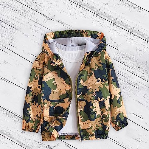 Winter Coats Youth Boys Coat Camouflage Dinosaur Print Jacket Zipper Hooded Windproof Long Sleeve Coats For2