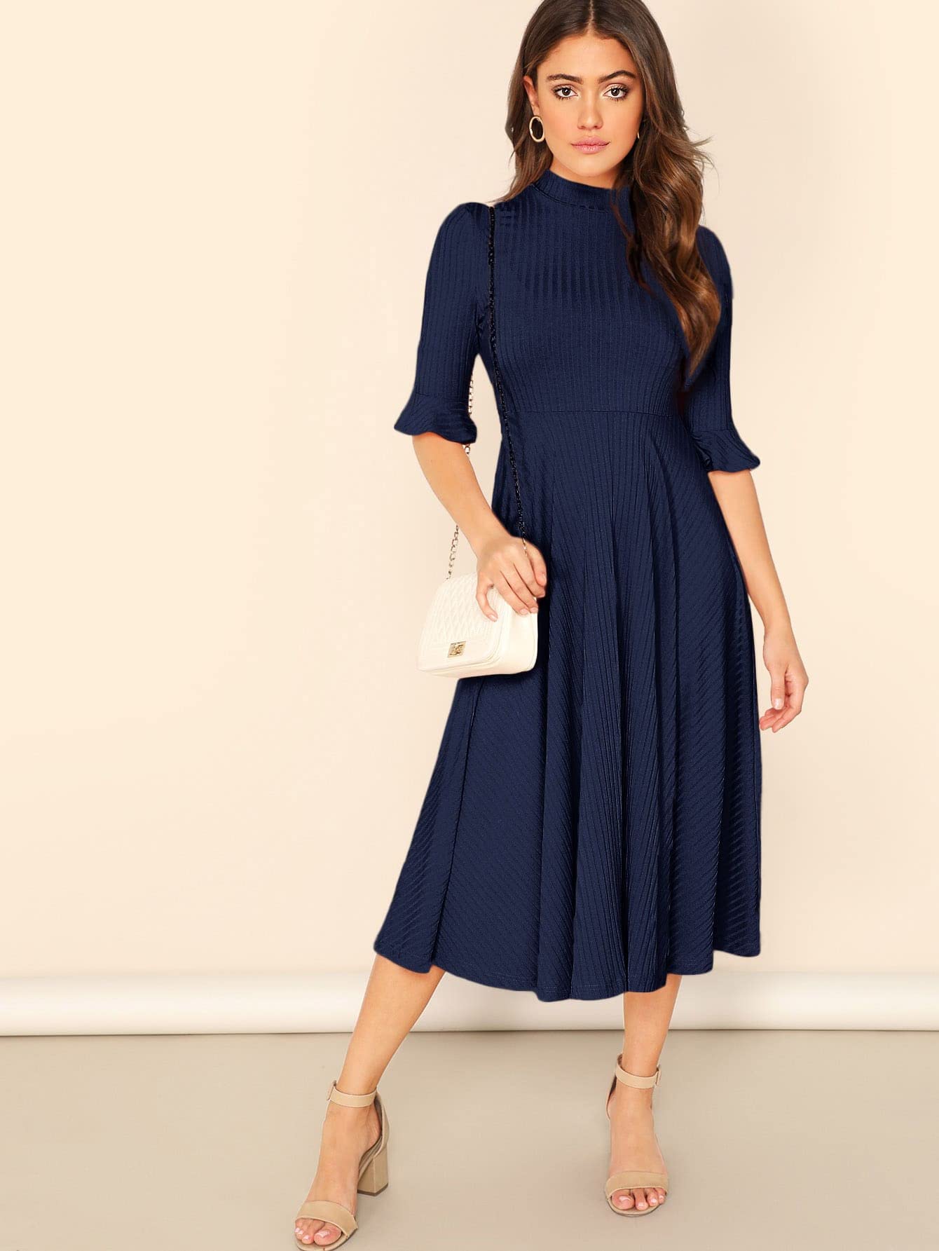flare sleeve knit midi dress Antonia Rib Flare Maxi Knit Dress