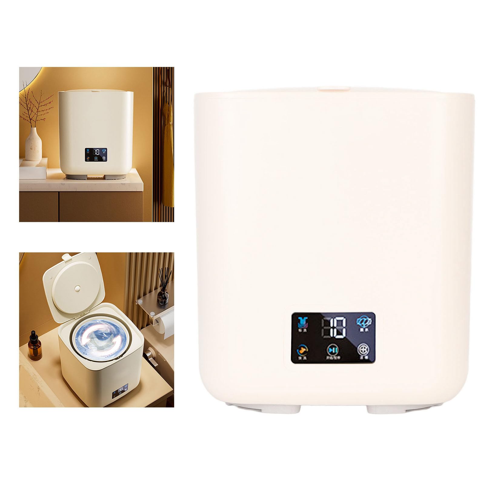 Piccola lavatrice automatica, 7L, lavatrice portatile con grande capacità ed essiccazione rotante per appartamento familiare dormitorio RV 100-240V (Beige)