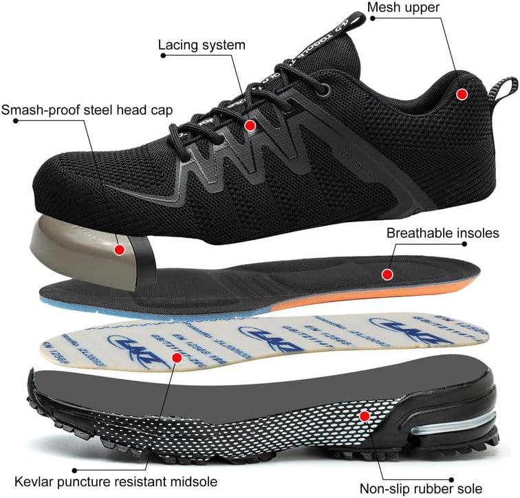 Steel Toe Shoes for Men Women Comfortable Safety Shoes Lightweight Steel Toe Slip Resistant Sneakers Indestructable Construction Work Shoes