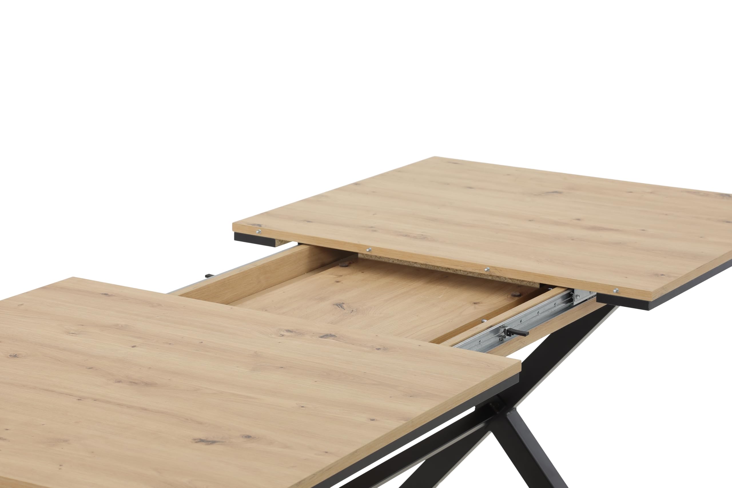 Hela Tische, Karina Table à Manger Extensible, Matériau Dérivé du Bois avec Revêtement en Mélamine, Chêne Artisan, Piètement Anthracite en X, 160-200 x 90 cm