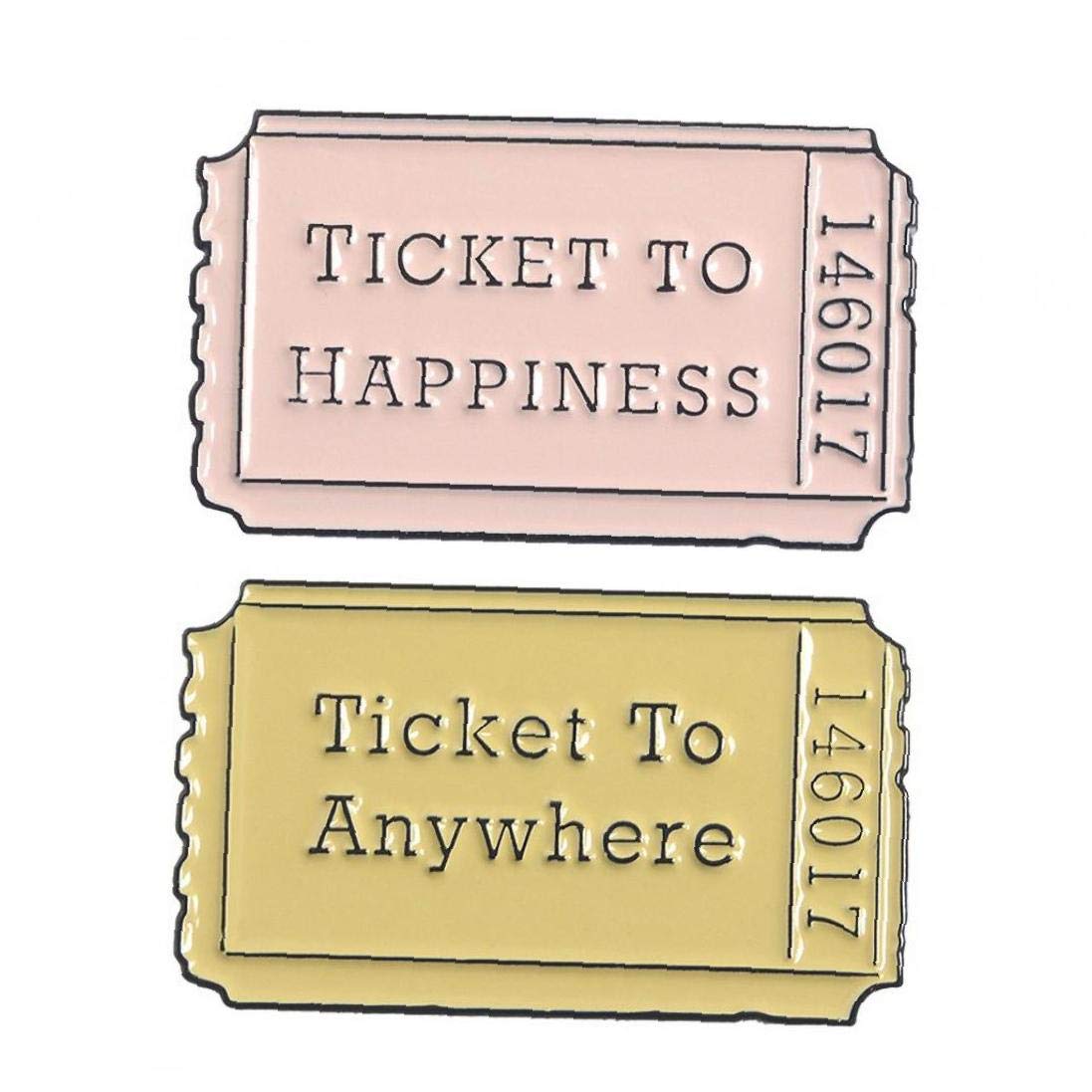 BontandMovie Ticket Enamel Brooches Ticket to Happiness Anywhere/Happiness Enamel Lapel Pin for Women Denim Jackets Bages Accessories