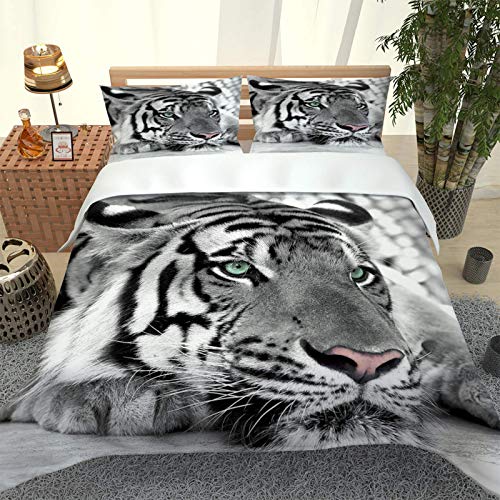 RQXRTR Housse De Couette 140X200cm Tigre Noir Et Blanc - Parure De Lit Enfant en Microfibre, Housse De Couette 1 Personnes avec Fermeture Éclair, Parure Housse avec 2...