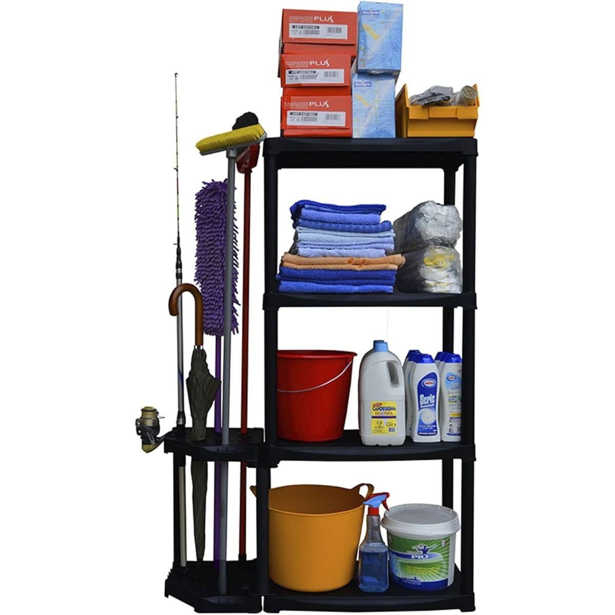 INTEC - Étagère de Rangement 4 Niveaux Noire modulable Polypropylène Résistant Garage Buanderie