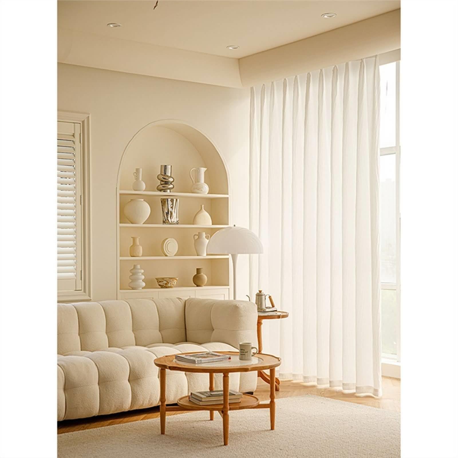 Tende Corte per Finestre Piccole 96x115, Tenda Semitrasparente Stanza da Letto Poliestere Voile Bianco con Texture Stropicciata, con Gancetti, 2 Pannelli