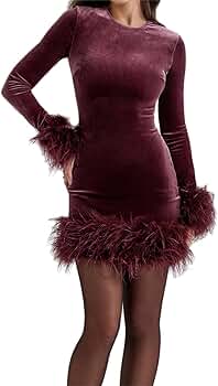 パーティードレス Feather-trim Velvet Mini Dress WB_CC_CL128810064-