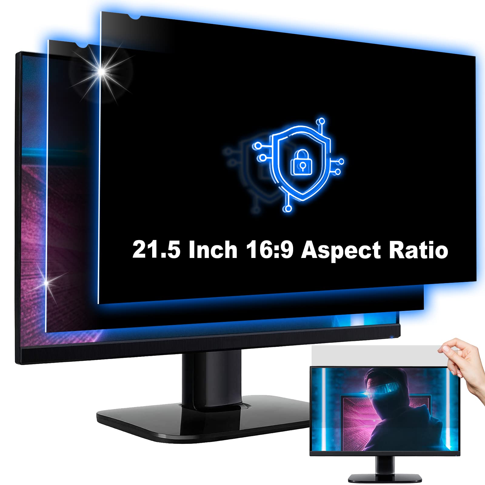 ?2-Pack? YAKAI Computer Privacy Screen Filter 21.5 Inch for 16:9 Aspect Ratio Widescreen Monitor, Anti-Spy & Anti-Glare Blue Light Blocking Protector - WxH: 18 3/4" x 10 9/16" (476mm x 268mm)