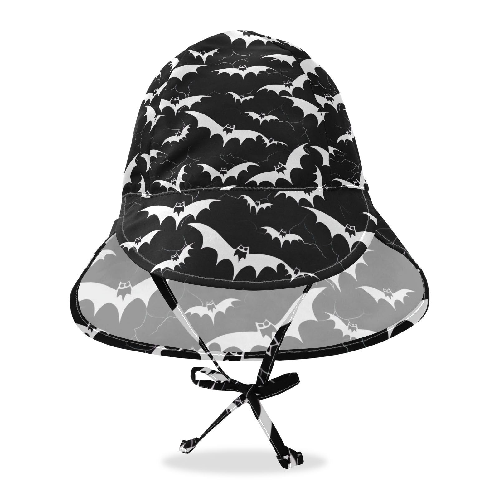 J JOYSAY Halloween Black Bats Baby Sun Hat Toddler Hat UPF 50+ Toddler Sun Hats Wide Brim Chin Strap Summer Play Hat with Chin Strap for Baby Beach