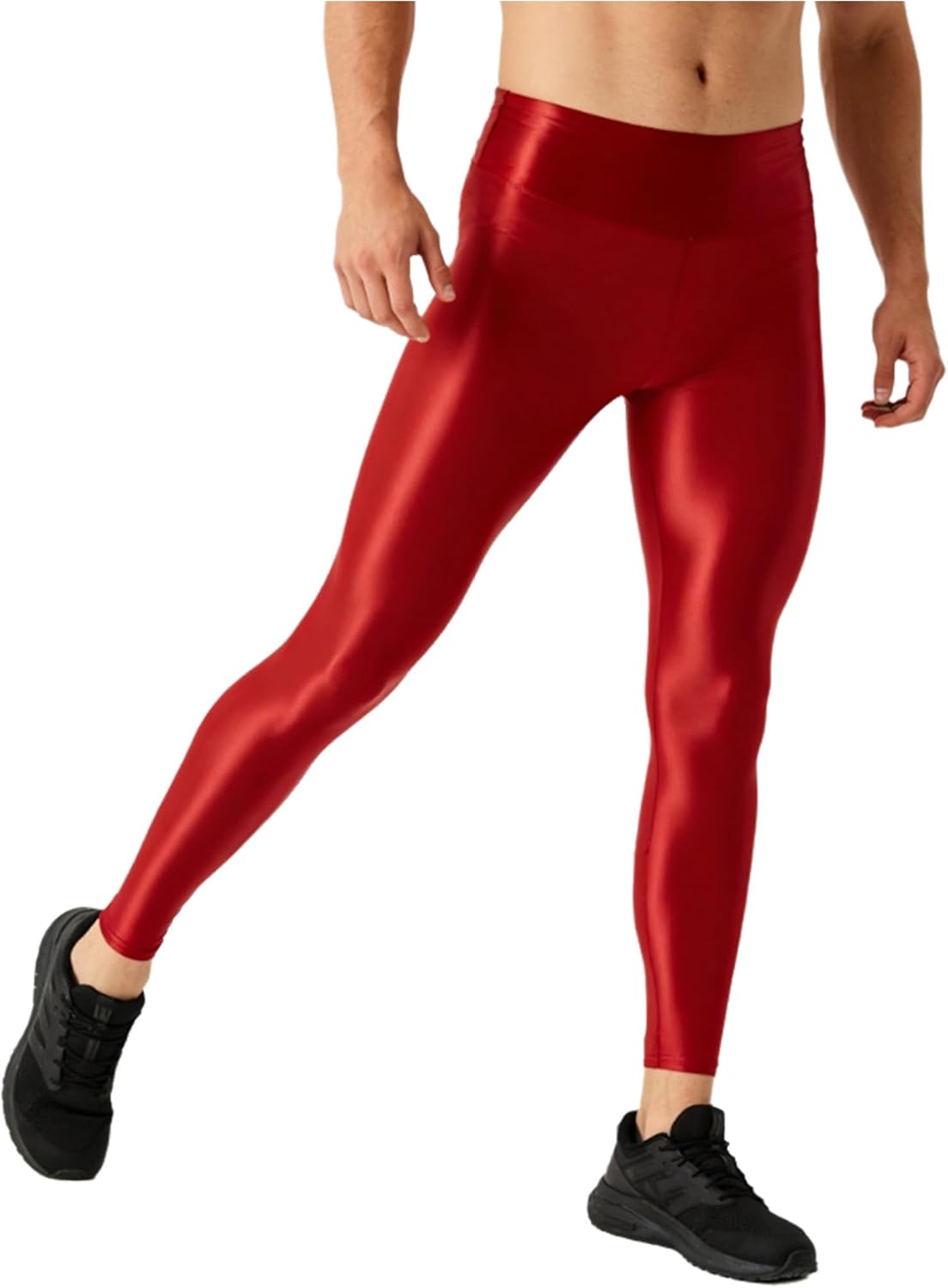 Oyolan Men's Glossy Leggings Bodybuilding Gym Tights Slim Fit Activewear for Muscle Support Yoga Workouts