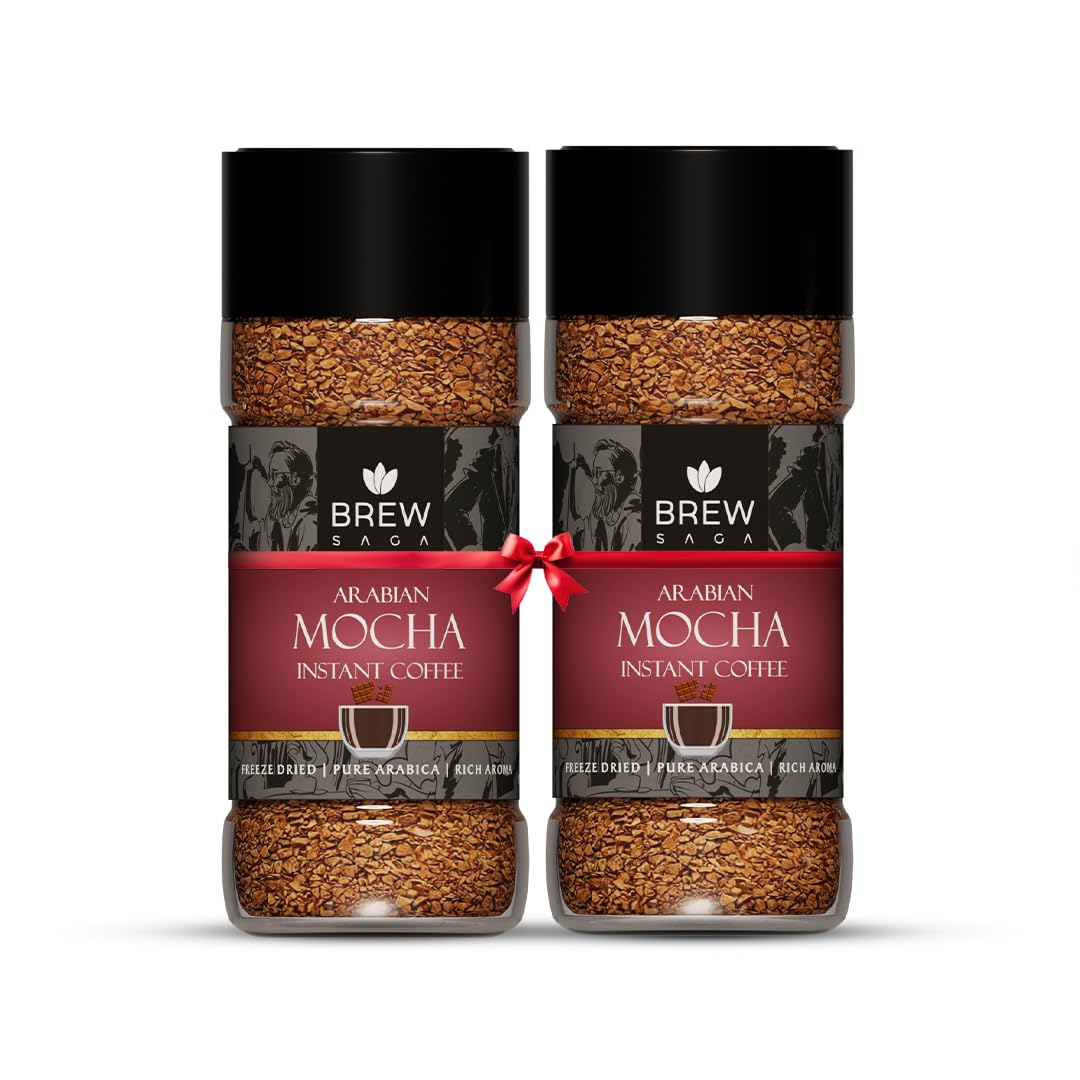BREWSAGA Mocha Instant Coffee Powder | Premium Freeze-Dried Arabica Blend | Rich Aroma & Bold Flavor | Smooth Café-Style Coffee at Home | 2 x 100g Jars | No Added Sugar, 100% Pure Coffee