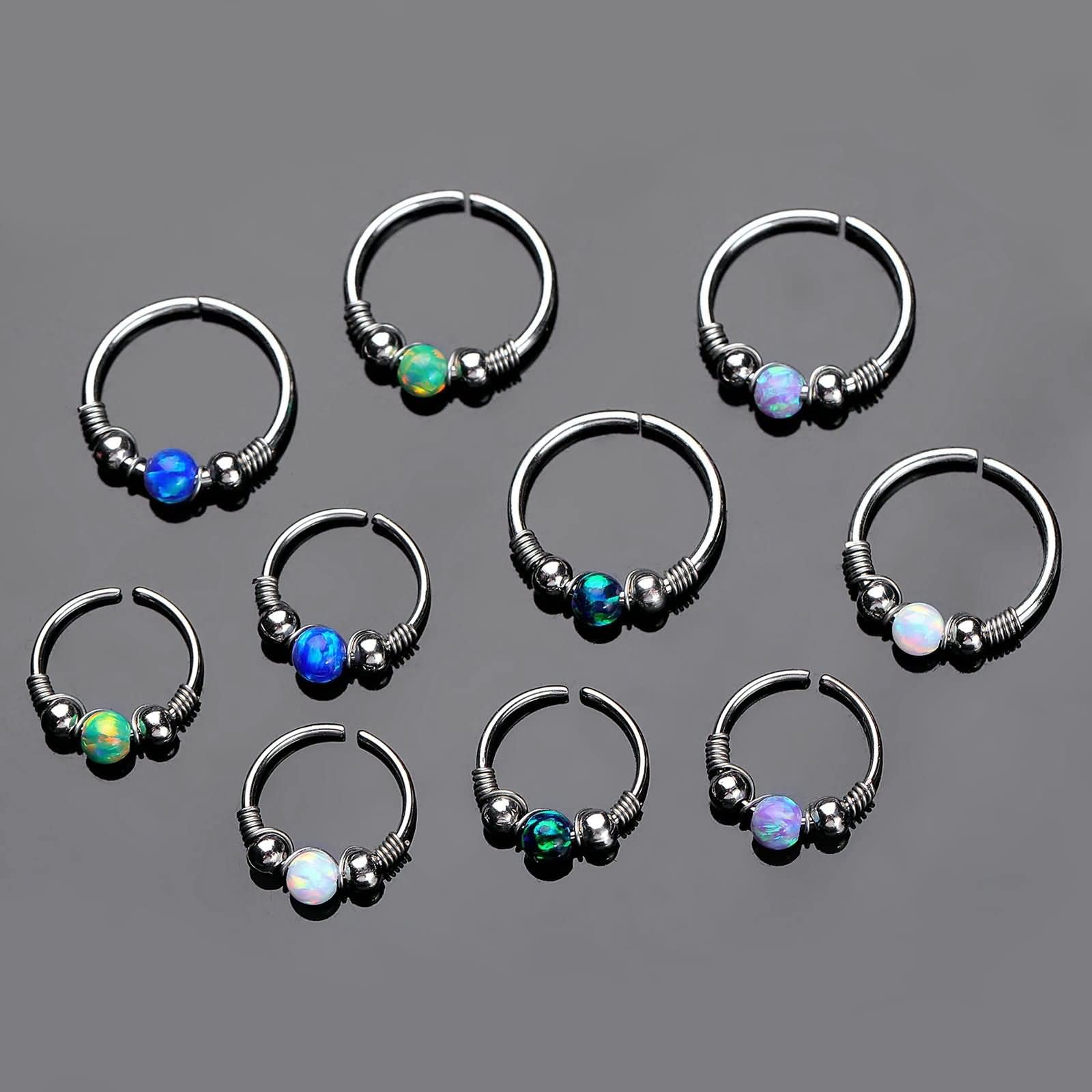 Daesar Męski damski kolczyk do nosa 20G, stal nierdzewna, obręcz do nosa z opalem i koralikiem, 8 mm, 10 mm, kolczyk do nosa, biżuteria
