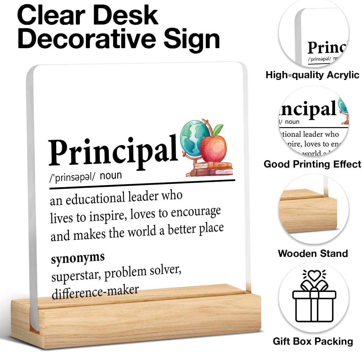 Principal Appreciation Gift for Men Women, Principal Gifts for Birthday Teacher's Day Christmas Acrylic Plaque Sign Home Office Desk Decor (4 x 4 Inches) - Image 3