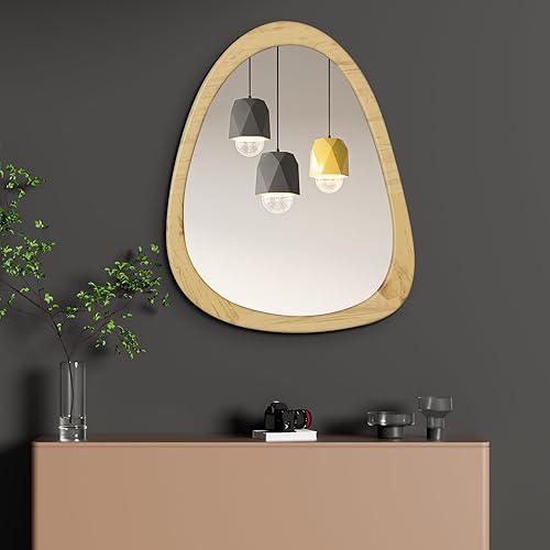 Miniatura 1 de COOL2DAY Espejo irregular, espejo asimétrico de madera con marco de pared, espejo decorativo asimétrico abstracto, espejo de forma extraña para sala
