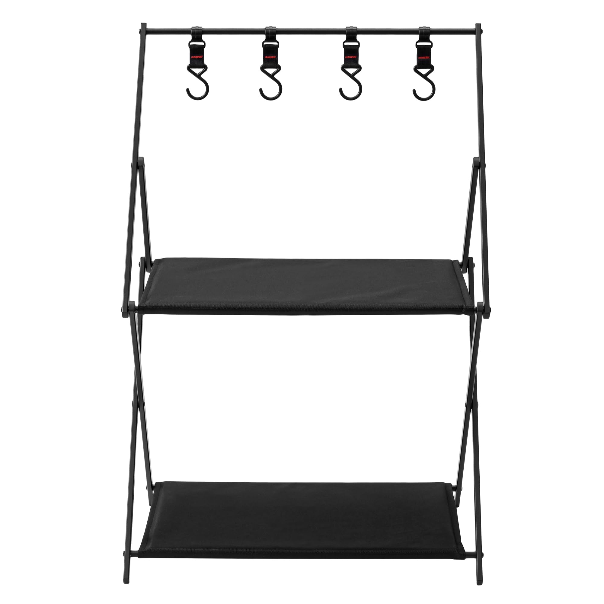 Navaris Scaffale da Campeggio Pieghevole 2 Ripiani 4 Ganci Portatile Salvaspazio Capacità Max 25 kg Nero