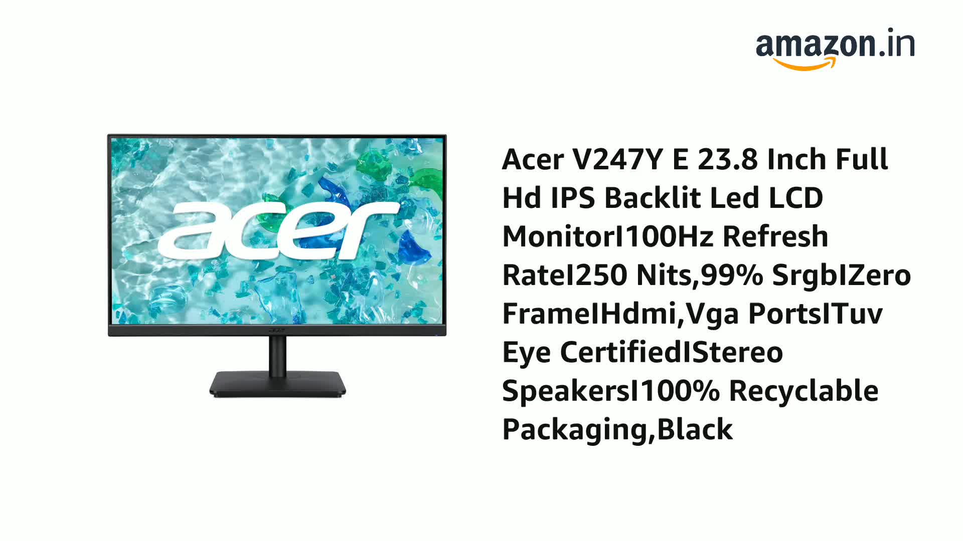 acer V247Y E 23.8 Inch Full HD IPS Backlit LED LCD Monitor I 100Hz