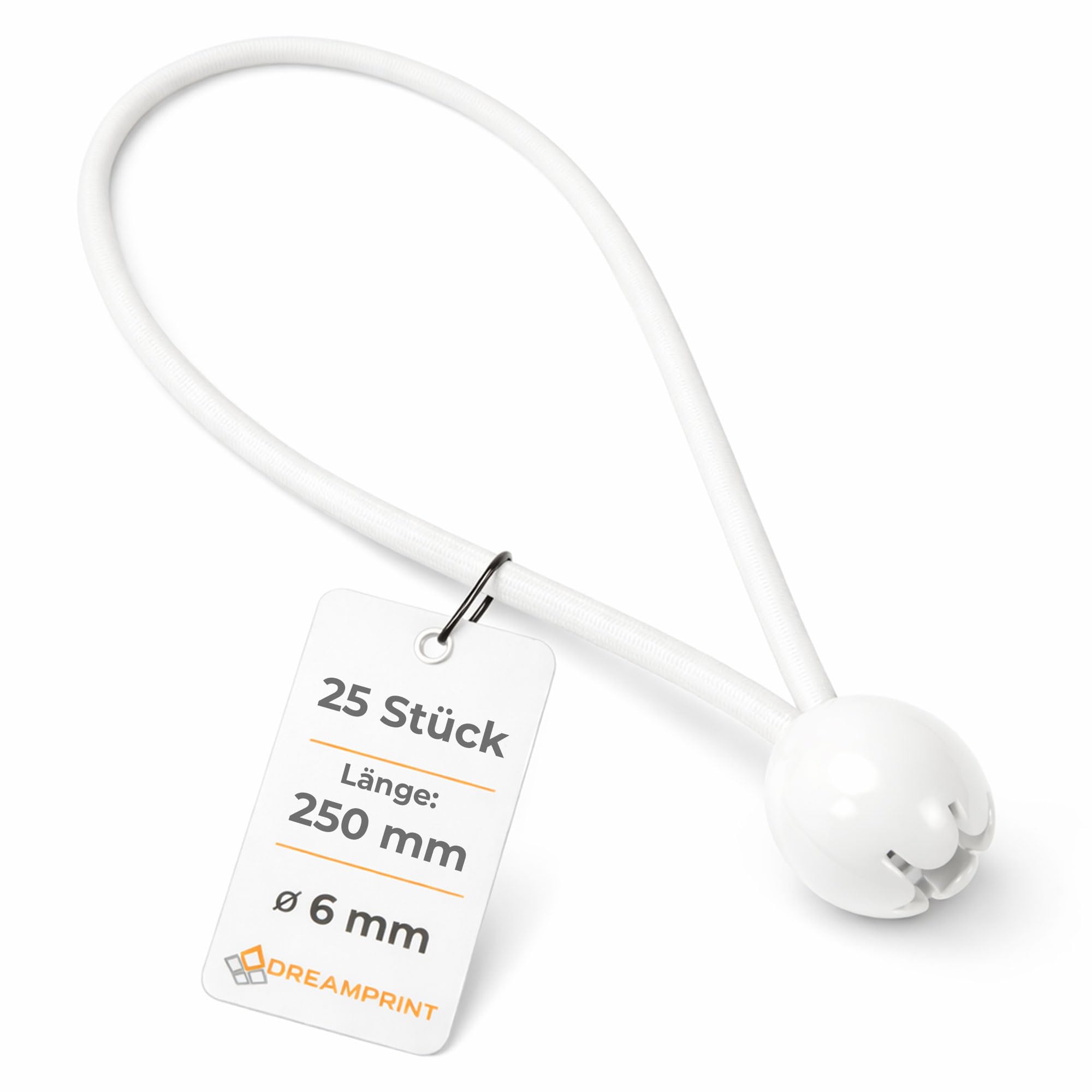 Dreamprint 25 gomas tensoras con bola de 250 mm, blancas, tensores para lonas, tensores de lonas, goma de goma, expansores para tiendas de campaña, lonas, cenadores