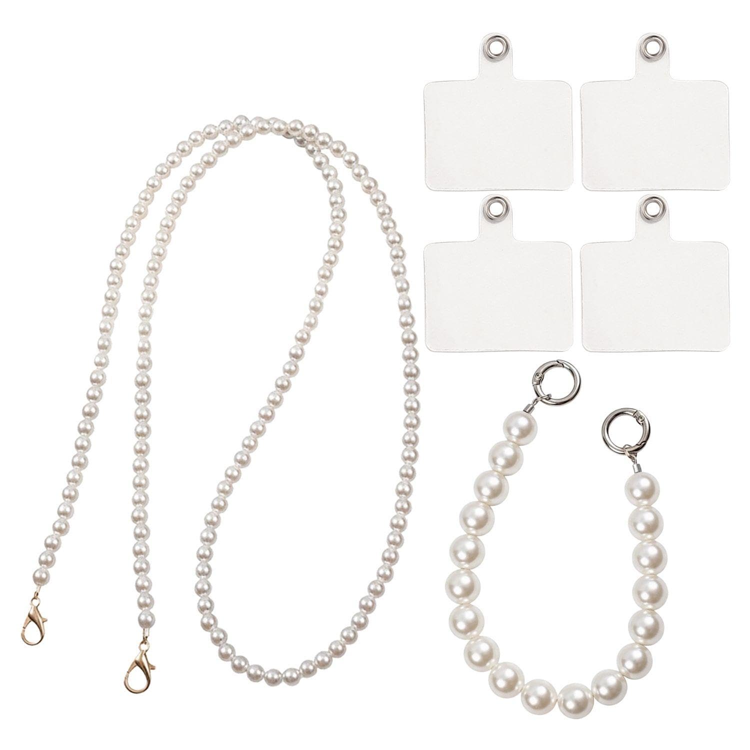 GDFHBD 2 Pearl Mobile Phone Lanyard And 4 Transparent Clips, Universal Mobile Phone Chain, Mobile Phone Hanging Neck Rope, Mobile Phone Case Lanyard Accessories, Fashion Pendant (Long, Short).