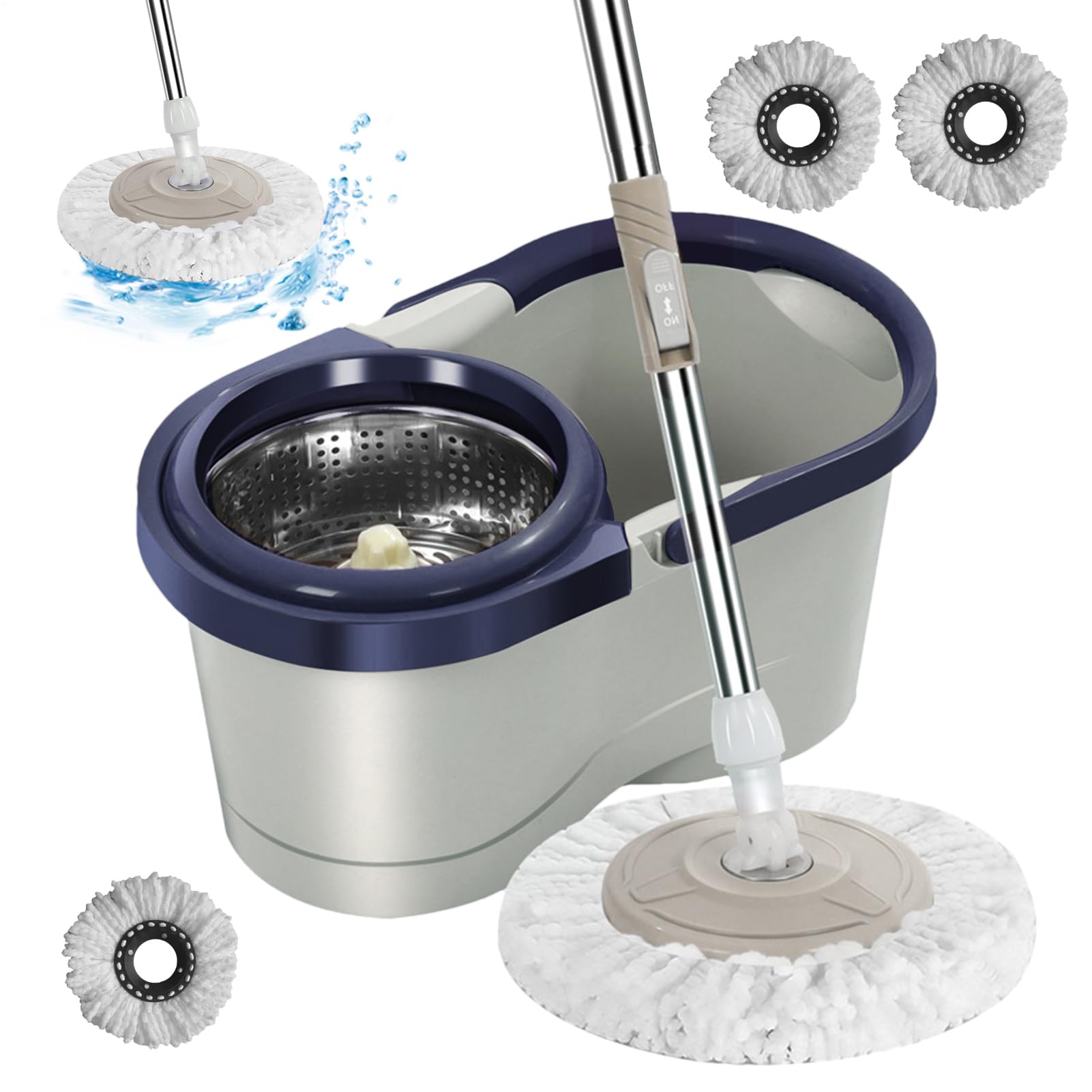 Rotativo con escurridor, giratorio de suelo, juego de cubos para escoba húmeda con rotación automática | Cubo con ruedas para fregonas para dormitorio, cocina, balcón, estudio, sala de estar