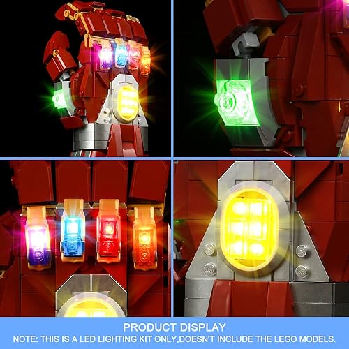 Miniatura 3 de VONADO Kit de luces LED para Lego Marvel Nano Gauntlet 76223, iluminación de bricolaje compatible con Iron Man Gauntlet Lego 76223 (sin modelo