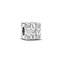 PANDORA Moments 793672C01 – Ciondolo a forma di cubo giocattolo in argento Sterling con zirconi, compatibile con bracciali Moments