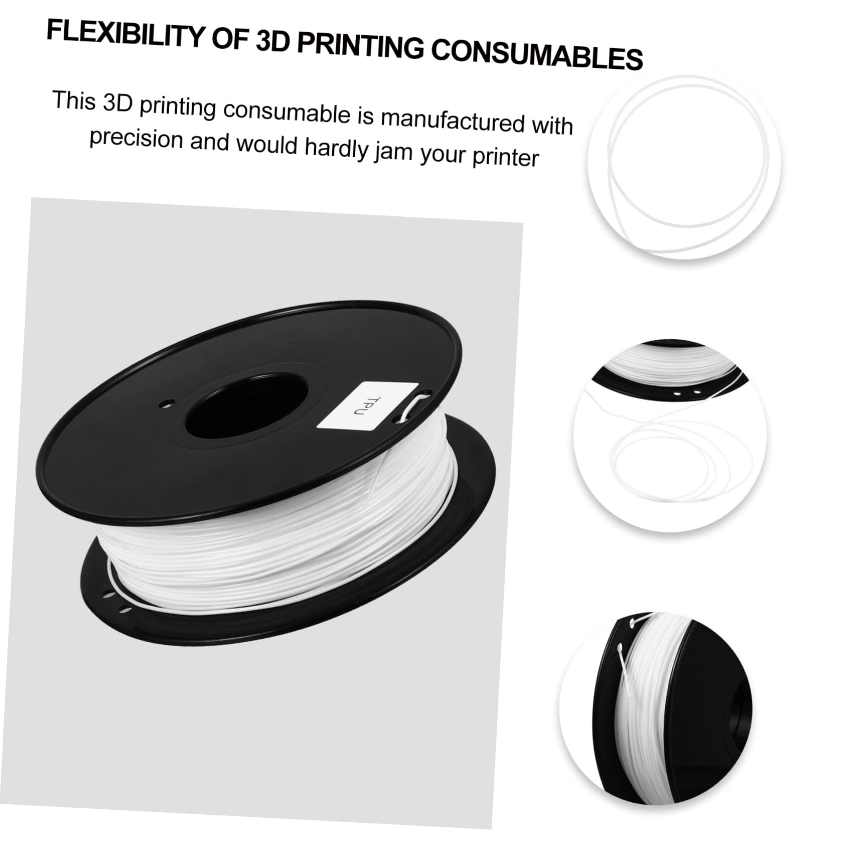 GLEAVI Filamento Flexible de Tpu Blanco 1.75mm para Impresora 3d 0.8kg Suave Larga Duración