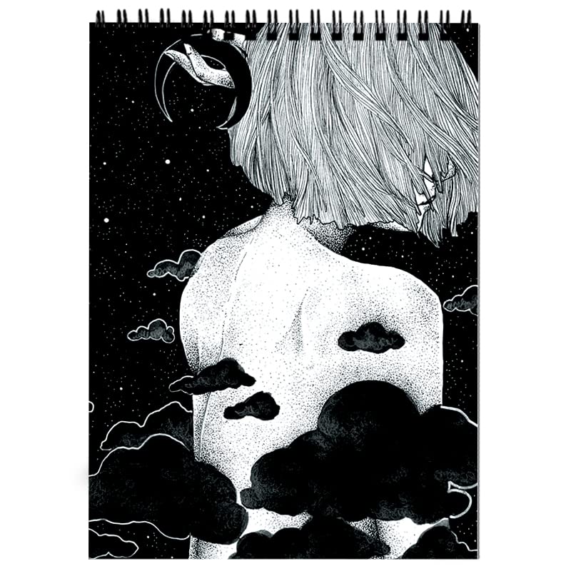 120 GSM Sketching Drawing Doodle Art Work Wiro Bound A4 Sketch Book,160 Pages Watercolour Notebook Diary - B&W Lady Cloud Art - DASM United