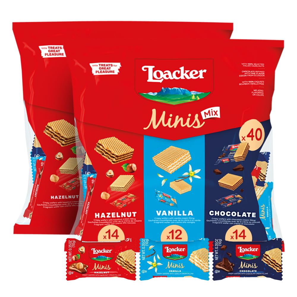 Loacker Mini Wafers, Hazelnut, Chocolate & Vanilla, 40 Individually Wrapped