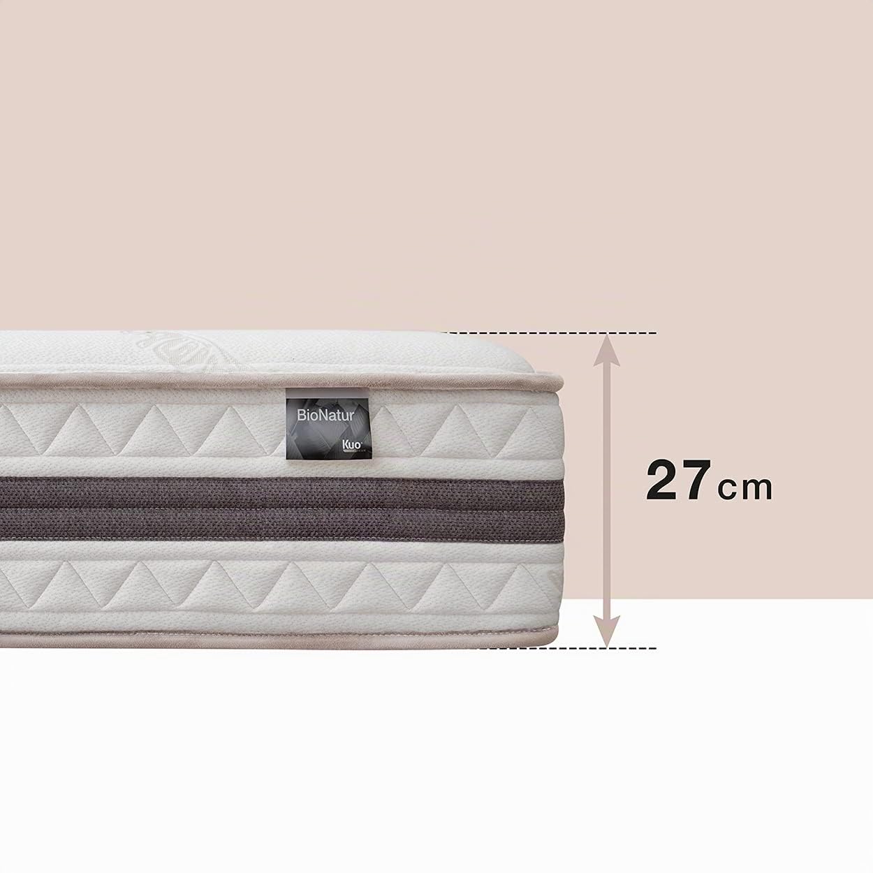 KUO Dream Bio Natur - Colchón, Acolchado Natural de algodón y Tejido Bamboo, Refuerzo Lumbar de Latex, 90 x 190 cm
