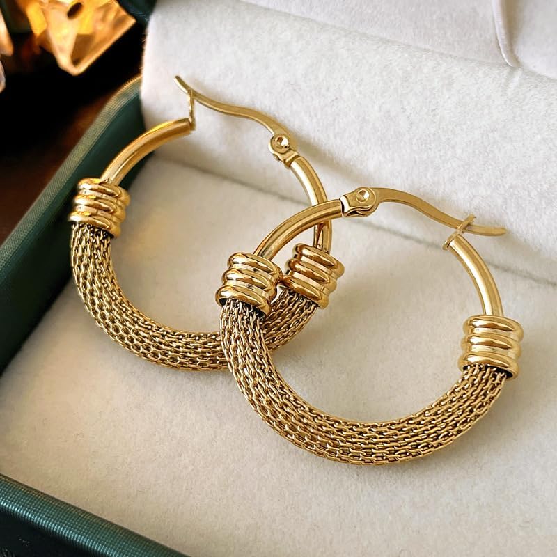 25mm/30mm Trendy Hoop Earrings For Women, Minimalist & Chic, 18K Gold Plated 316L Stainless Steel - Image 5