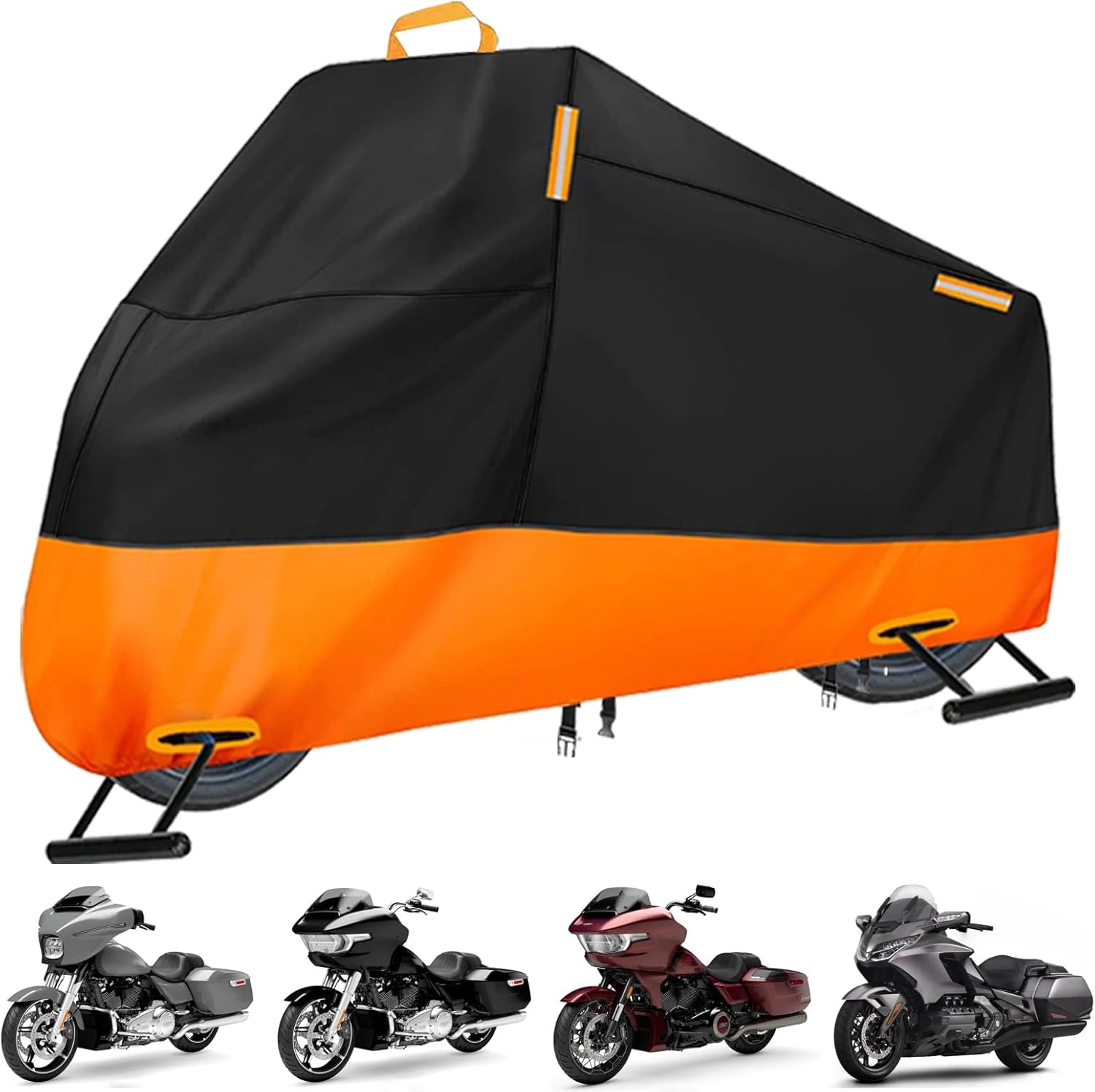 Motorcycle Cover Waterproof Outdoor, 300D Heavy Duty Motorcycle Cover for Harley Davidson Road Electra Glide Road King Shadow Spirit, All Seasons Protection Scooter Cover Fits up to 104"