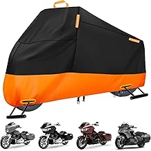 Motorcycle Cover Waterproof Outdoor, 300D Heavy Duty Motorcycle Cover for Harley Davidson Road Electra Glide Road King Shadow Spirit, All Seasons Protection Scooter Cover Fits up to 104"