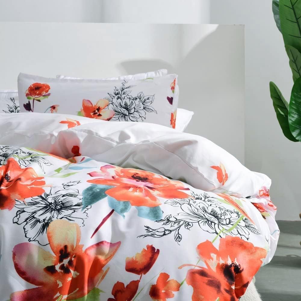 Leadtimes Floral Duvet Cover Set Flower Boho Vintage Holiday Bedding Sets with 1 Duvet Cover and 2 Pillowcases (Style2, Queen)