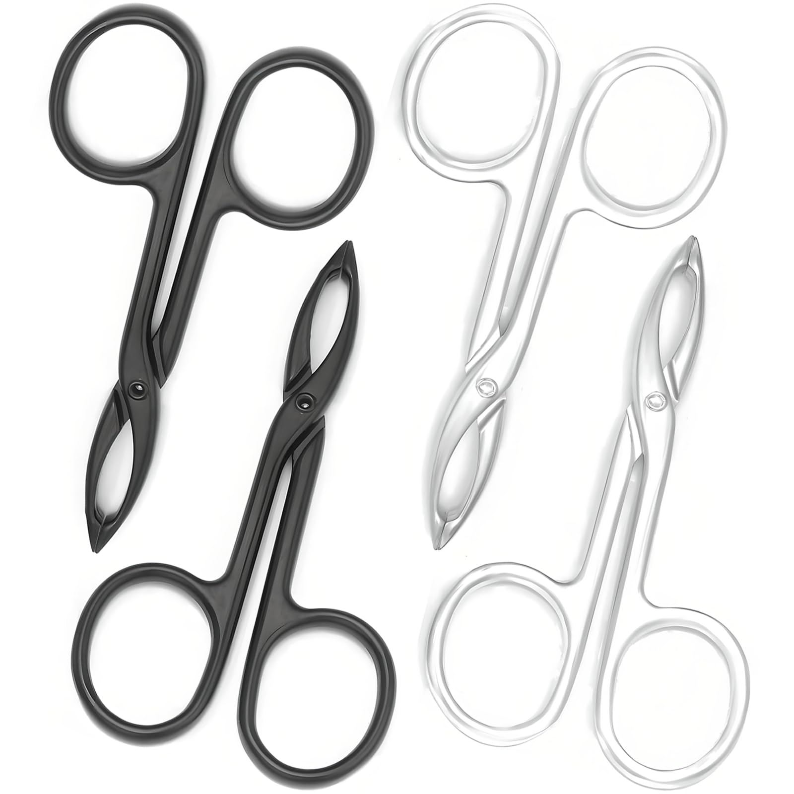 Tweezers Scissor Handle Straight Tip Scissor Shaped Eyebrows Tweezers for Hair Plucker Remover Facial Hair Eyebrows Care (4 pcs with Silver and Black)