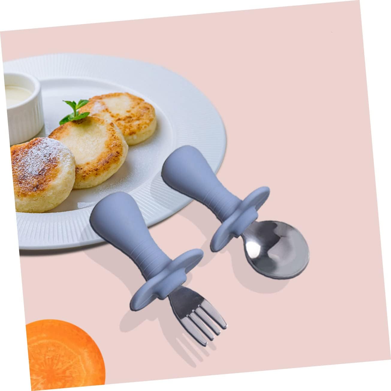 2Sets Silverware with Silicone Handles Utensils Forks Spoons Ergonomic Design for Easy Grasp Safe for Self Feeding for Home School Use