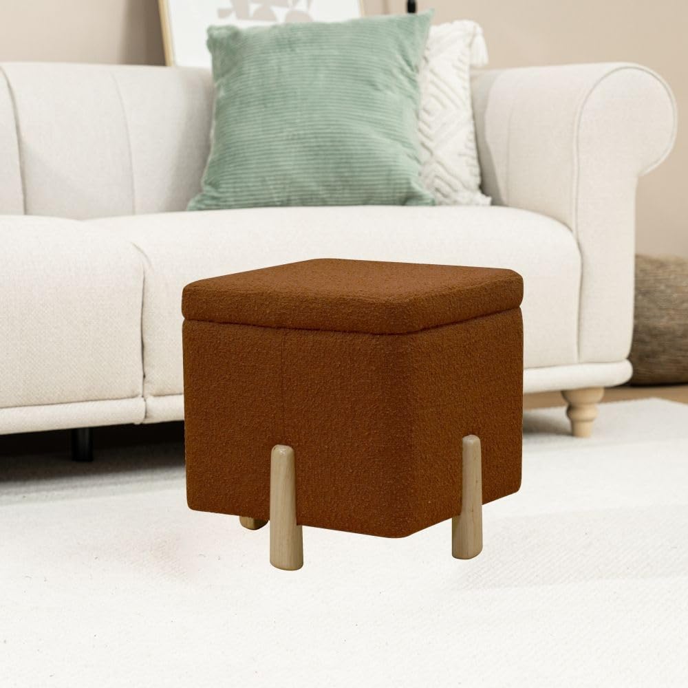Danube Home Mirana Storage Ottoman | Multi-Functional Stool | Upholstered Footrest | Modern Design Furniture For Living Room BedroomL 48 x W 48 x H 46.5 cm -Brown