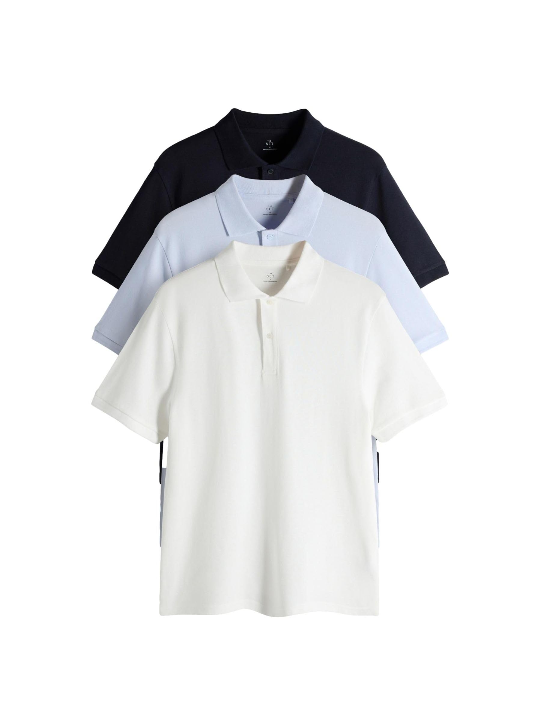 THE SET Homme Polo en Coton piqué, Lot de 3