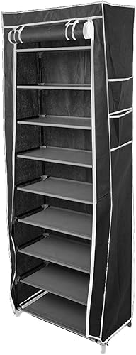 Zapatero vertical estrecho organizador alto para armario de entrada, 10 niveles 9 celosías, cubierta no tejida, estante para zapatos con capacidad