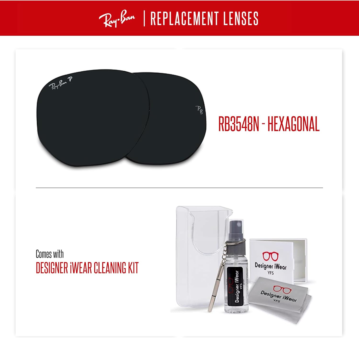 Ray-Ban Original HEXAGONAL RB3548N Replacement Lenses+BUNDLE with ACCESSORY EYEWEAR KIT - Image 4