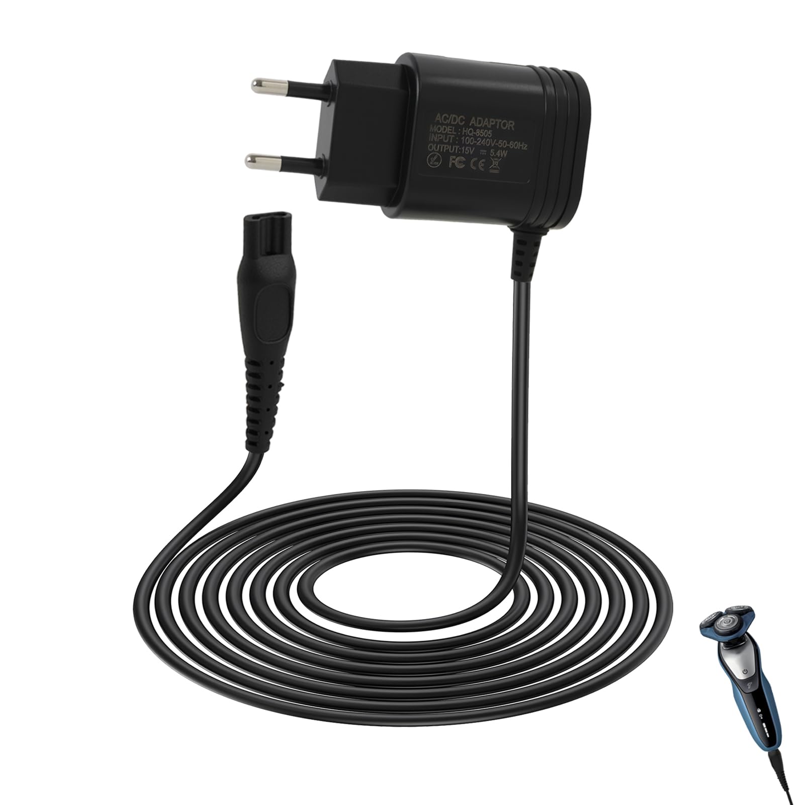 Adattatore per rasoio 15 V, alimentatore di ricambio con connettore USB, compatibile con Philips Series 3000 5000 7000 9000, QP6510 QP6520 MG7745 MG7730 MG7720, RQ HQ AT PT QC QG BT